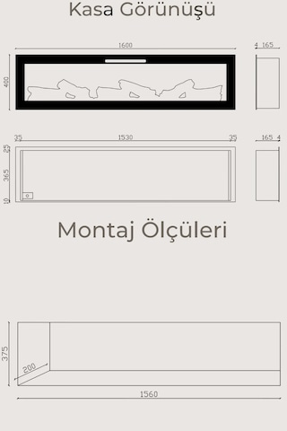 Masta 160 Elektrikli Şömine - Isıtıcısız, Cam Çerçeveli, Tek Renk