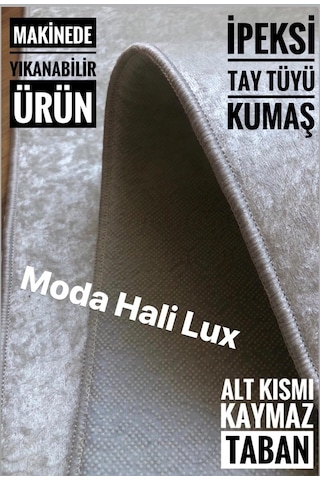 STY Home Vogue Yıkanabilir Kaymaz Tabanlı Halı Yolluk Makinede Gri Siyah