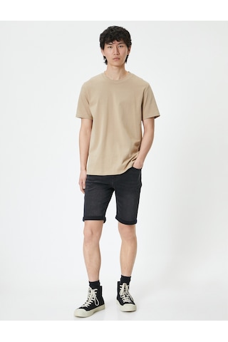 Koton Yırtık Kot Şort Bermuda Slim Fit Katlı Paça Düğmeli Siyah 4sam40314nd Siyah