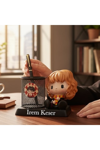 Kişiye Özel Hermione Temalı Kalemlik Ve Masaüstü Organizer İsim Yazılı Sevimli Figürlü Kalem Tutucu