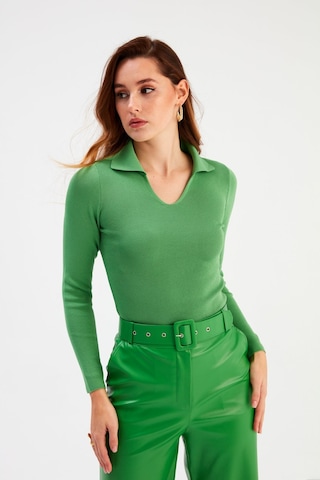 Sateen Polo Yaka Triko - Yeşil-132066 Yeşil