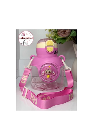 Ayıcık Su Matarası Ayıcıklı Suluk Figürlü Su Şişesi Ayıcık Matara Askılı Pipetli Matara 750ml Pembe