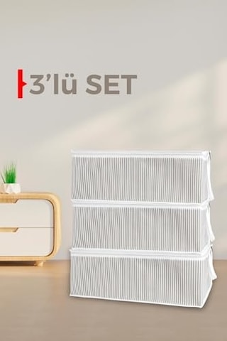 Pazar Kapısı Baza Altı Düzenleyici Kumaş Hurç 50 X 30 X 20 3 Adet Gri