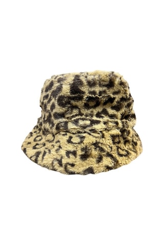 Me-vo Kadın Leopar Desenli Peluş Kova Şapka, Kışlık Yumuşak Bucket Hat Bej