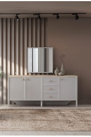 Yakamoz Sis Gri Çekmeceli Dolaplı Aynasız Büfe Konsol 185x48x82cm Gri