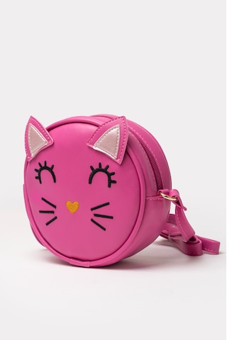 İcone Bag Yuvarlak Kedi Kafası Tasarımlı Kız Çocuk Omuz Çantası Suni Kız Çocuk Çantası Fuşya