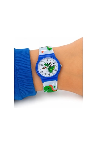 Erkek Çocuk Dinozor Figürlü Mavi Analog Silikon Kordon Kol Saati St-304437 Beyaz