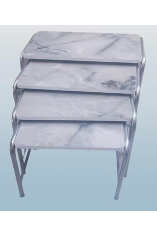 1448bng90220 Zigon Sehpa Demet Metal Model Nikelaj Ayak Ahşap Mermer Dalgalı Desen