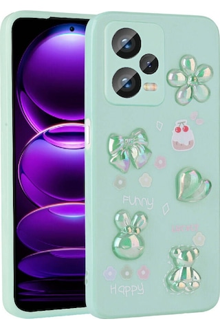 Xiaomi Redmi Note 12 Pro Plus 5g Kılıf Kabartma Figürlü Parlak Zore Toys Silikon Kapak Light Green