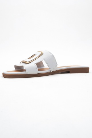 Luvishoes Millie Beyaz Hakiki Deri Tokalı Kadın Terlik Beyaz