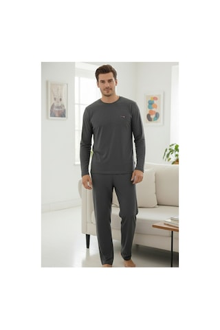 Siyah İnci Uzun Kollu Örme Erkek Pijama Takım 7795 Füme