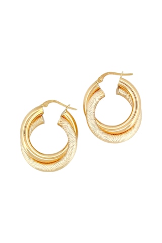 Altın Nesil - 14 Ayar Altın Çift Halka Kalın Boru Yuvarlak Küpe Altın - Beyaz Altın