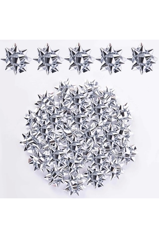 Gümüş Rengi Hediye Paketi Süsleme Yıldızı 20 Adet Gümüş Rengi
