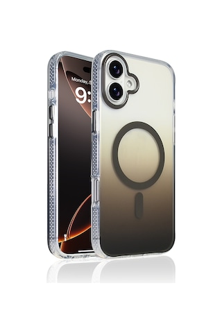 Zore Apple iPhone Uyumlu 16 Plus Kılıf M-safe Şarj Özellikli Transparan Renk Geçişli Omsy Toros Kapak - Gri