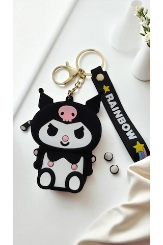 Sevimli Kuromi Tasarımlı Silikon Anahtarlıklı Mini Cüzdan - Rainbow Askılı