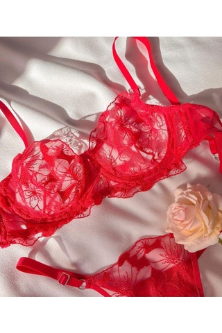 La Linaa Rose Kırmızı Tanga Külotlu Sütyen Takımı-kırmızı Kırmızı