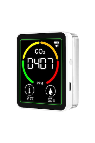 Maiyame Hava Kalitesi Testeri Zn-mt03: Co2, Sıcaklık Ve Nem Ölçer - 2.8" Renkli Ekran, Taşınabilir, Usb Şarjlı, Açıklayıcı Ve Sırt Desteği İle Beyaz