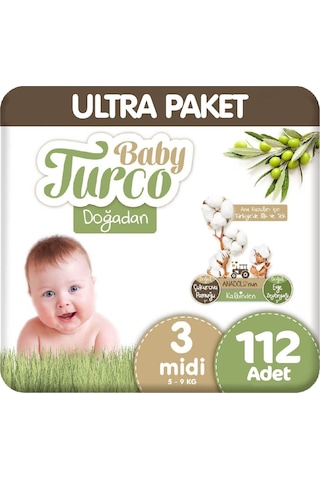 Baby Turco Doğadan 3 Beden Bebek Bezi Ultra Paket 112 Adet