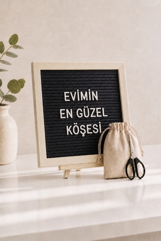 Woodart Premium Letter Board Seti, Mat Gece Siyahı Keçe Yüzeyli Doğal Çam Ahşap Yazı Panosu Şövale Standlı Dekoratif Set Siyah