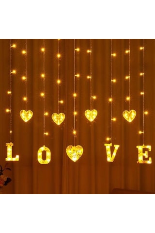 Kalp Love Günışığı Yılbaşı Parti Dekorasyon Işıklandırmaları, Saçak Perde Led Işık, Noel Süsleri Gün Işığı - Sarı