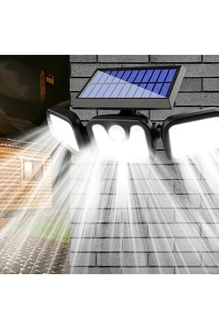 Xuweiwei Güneş Enerjili Üç Başlı Duvar Lambası Solar Led Avlu Bahçe Koridor Aydınlatma Modlu Sensörlü 1 Parça
