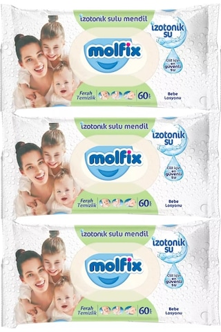 Molfix Izotonik Sulu Ferah Temizlik Islak Havlu Mendil 3Lü 180 Yaprak