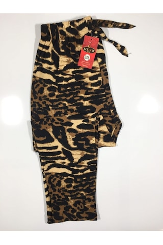 Leopar Desenli Cepli Süet Kışlık Pijama Altı 2021-s10 Kahverengi