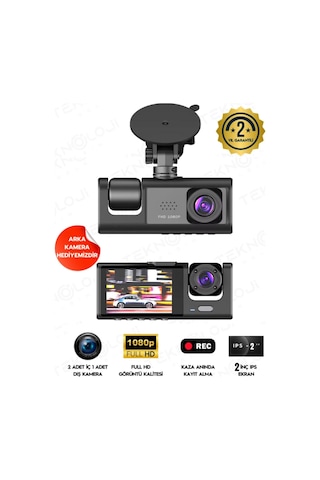 1080p Dash Cam Full Hd Araç İçi Kamera Ön Arka Ve İç Kayıt 3 Kamera Gece Görüşlü G Sensör Geniş Açı