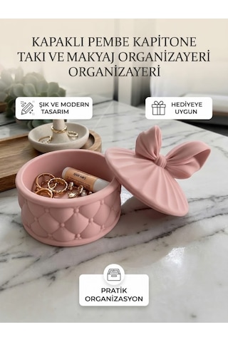 Lüks Kapitone Tasarımlı Takı Kutusu Ve Dekoratif Aksesuar Çanağı Pembe