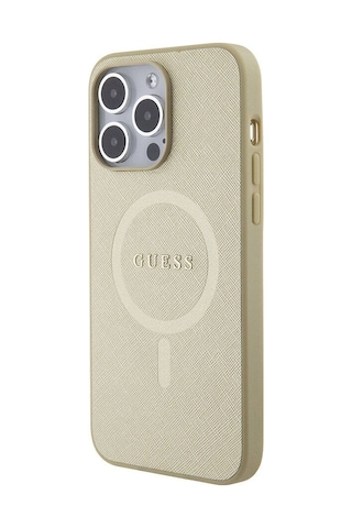 Apple Uyumlu iPhone 15 Pro Max Kılıf Guess Lisanslı Magsafe Şarj Özellikli Yazı Logolu Saffiano Siyah