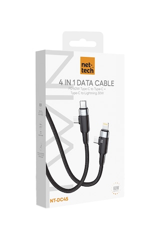 Nettech Nt-dc45 60w+30w Plastik 100 Cm Type-c To Type-c+lightning Şarj Ve Data Kablosu Siyah