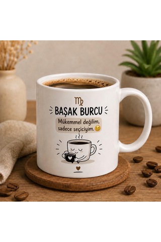 Burç Temalı Kahve Kupası Burçlara Ve Kişiye Özel Tasarım Bej - Beyaz