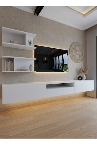 Resital Ledli Duvara Monte Tv Sehpası - Beyaz - W6015-1 Beyaz