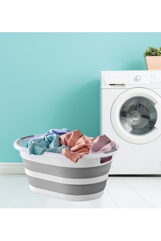 Flora 25 Litre Katlanır Sepet, Akordiyon Katlanır Çamaşır Selesi Oyuncak Kutusu Organizer 25lt Beyaz - Gri