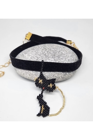 Miyuki Siyah Kedi Choker Kolye 01 - Siyah