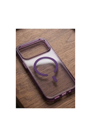 Apple Uyumlu iPhone 17-18 Pro Max Güçlendirilmiş Magsafe Şarj Özellikli Sararmaz Kristal Sert Kapak Kılıf Ve Kırılmaz Ekran Koruyucu Mor Mor