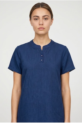 Sementa Rahat Kalıp Kısa Kol Tencel Gömlek Bluz - Indigo