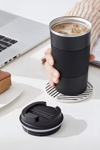 500ml Siyah Silikon Tutma Detaylı Paslanmaz Çelik Termos Diğer