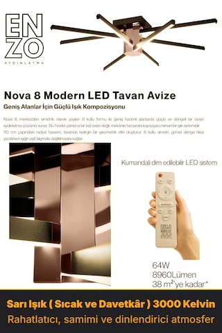 Nova 8 Rose Goldled Tavan Avize Kumandalı Dim Edilebilir Aşağı Işık Diğer