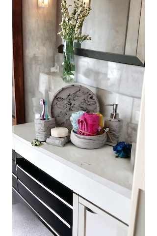 Mermer Desen Antrasit Serisi Beton Banyo Seti Gri