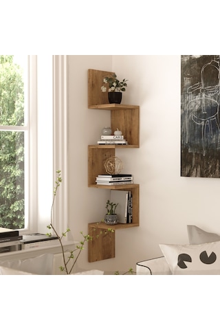 Yurudesign Shelf R9 Köşe Duvar Rafı Modern Kitaplık Atlantik Çam