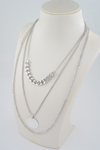 Kadın Özel Tasarım  3'lü Kombin Kolye Seti - Gümüş