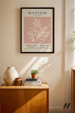 Matisse The Cut-outs Pembe, Siyah Çerçeveli Duvar Tablosu - Sanatsever Hediyesi