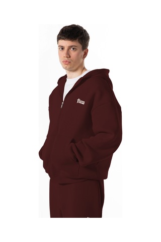 Flaw Nakışlı Zip Hoodie-28826 Bordo