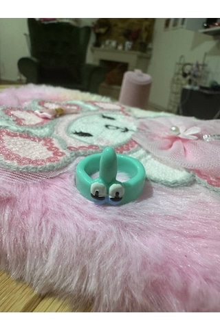 Sevimli Squidward Figürlü Turkuaz Çocuk Yüzük Sabit Ölçülü Reçine Karikatür Takı Gümüş - Gri