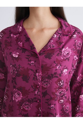 Lcw Dream Kırmızı Petite Gömlek Yaka Çiçekli Kadın Pijama Takımı