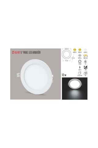 Cata 10 Adet 12 Watt Slim Led Panel Gün Işığı Metal Kasa Çok Renkli