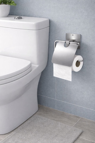 Karteya Yapışkanlı Krom Kapaklı Tuvalet Kağıdı Askısı Wc Kağıtlık Gri
