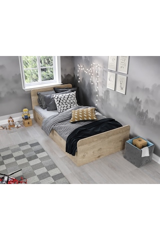 Tek Kişilik Modern Meşe MDF Karyola - 100cm x 200cm Ölçülerinde