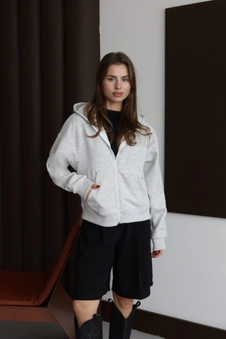 Kazax 3 İplik Şardonlu Kapşonlu Hoodie Frm Gri P510437 Gri